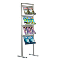 4-Tiered Brochure Display Stand 2-SIDED with Acrylic Shelves available in Silver