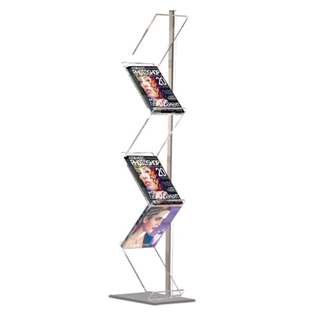 6-TIER Magazine Brochure Stand with Acrylic Shelves in Silver Finish