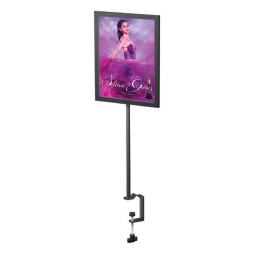 Countertop Clamp Frame on 12" Post with 8 1/2 x 11 Poster/Sign Display, Fixed Height | Durable Steel Design