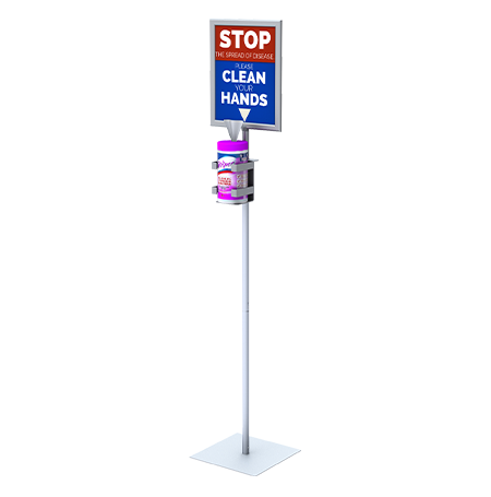 8.5x11 Pedestal Sign Holder with Sanitizing Wipe Holder | Slide-In Frame Design