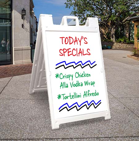STREET-MASTER A-Board 22x28 Outdoor Sidewalk Plastic Sign Board A-Frame with Dry Erase Marker Kit, 2-Sided - White