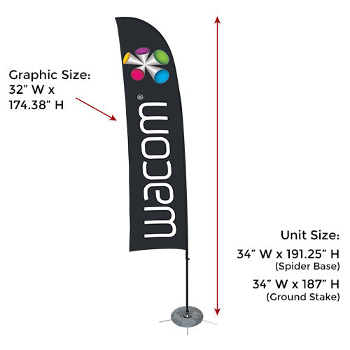 Flag Size 32" W x 147.375" H | Full Unit Size 34" W x 187"-191.25" H (varies by base type)