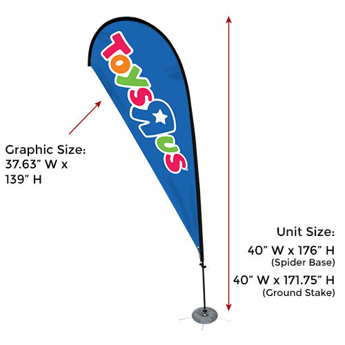 Flag Size 37.625" W x 139" H | Full Unit Size 40" W x 171.25"-176" H (varies by base type)