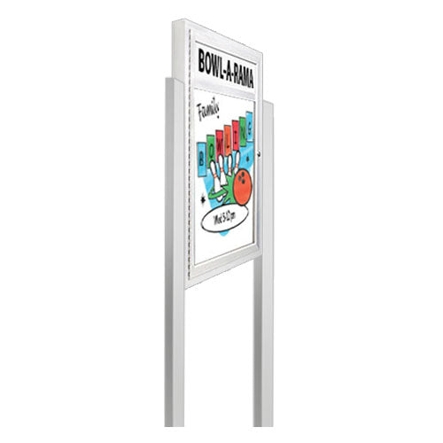 XL Outdoor Enclosed Dry Erase MarkerBoard Stand with Radius Edge, Header & Light - White Porcelain Steel