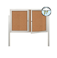 Free-Standing Outdoor Bulletin Board Display Case 96x30 with Posts, Two Door Lockable Metal Cabinet - Smooth Radius Edge Corners