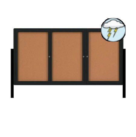 Freestanding Outdoor Enclosed Bulletin Board 96x36 with Posts (3 DOORS)