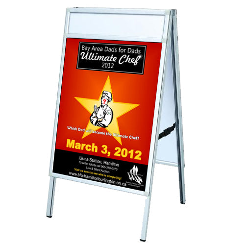 TOP LOADING A-FRAME SIGN HOLDER 22X28 with HEADER (SHOWN IN SILVER)