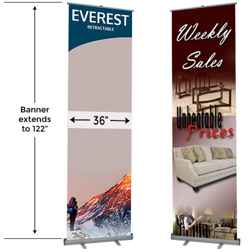 EVEREST 36" Wide Retractable Banner Stands | Single Sided | Extendable to 122" High