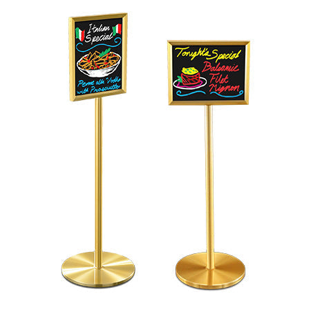 14x22 Upscale Hospitality Black Marker Board Floorstand Displays + Brass Finishes