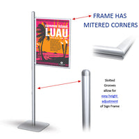 POSTO-STAND 8 Foot Floor Stand has slotted grooves to make easy height adjustments of the offset 22x28 Slide-In Frame