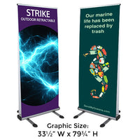 Strike Outdoor Retractable Stand Weighted Base holds TWO 33 1/2" Wide x 79 3/4" High Banners | Available in Silver.