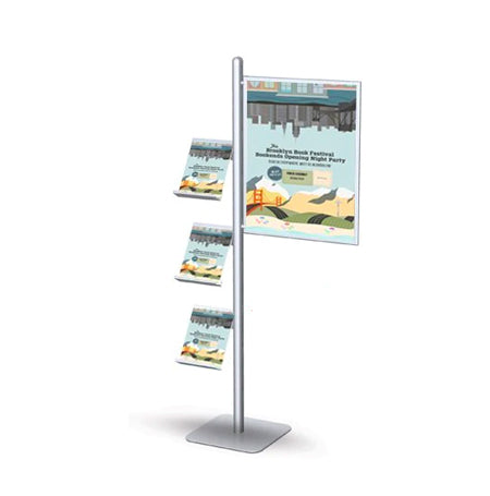 POSTO-STAND 8 Foot Pole, Slide-In Sign Stand with 22x28 Frame and Adjustable, Offset Literature Holders