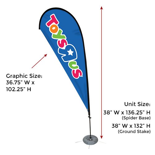 Flag Size 36.75" W x 102.25" H | Full Unit Size 38" W x 132"-136.25" H (varies by base type)